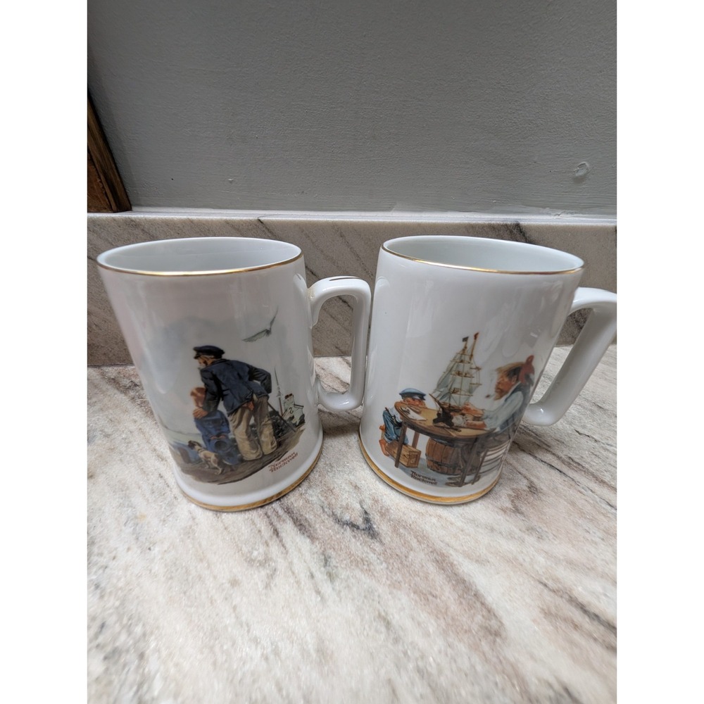 Vintage Norman Rockwell Stein Mugs: 1985 "Looking Out To Sea" Set